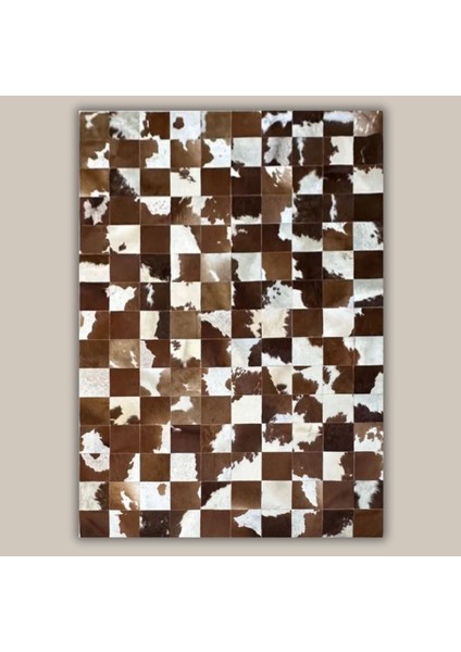%100 Doğal Dana Derisi Kaymaz Taban Premium Patchwork Halı - Kahverengi - Beyaz fiyatları