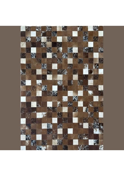 %100 Doğal Dana Derisi Kaymaz Taban Premium Patchwork Halı - Kahverengi - Beyaz modelleri