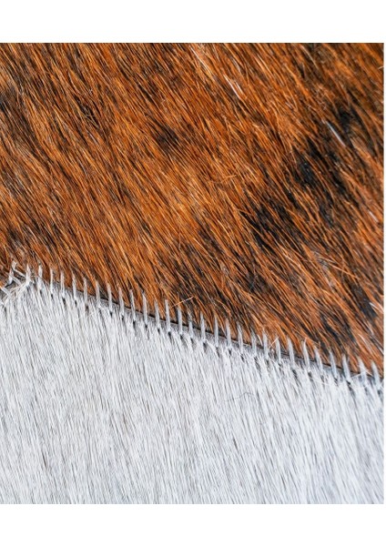 %100 Doğal Dana Derisi Kaymaz Taban Premium Patchwork Halı - Kahverengi - Beyaz indirimleri
