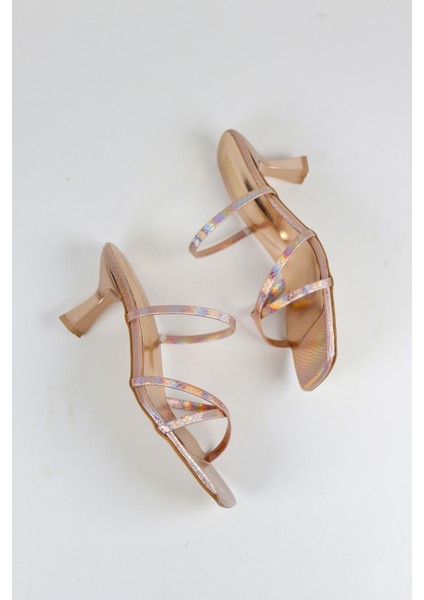 Kadın Bilekten Bağlamalı Metelik Kroko Topuklu Terlik