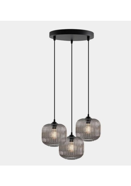 Mylights Rustik üçlü füme cam siyah gövde tavan sarkıt masaüstü 3lü tezgahüstü mutfak adası otel kafe yatak odası salon avize
