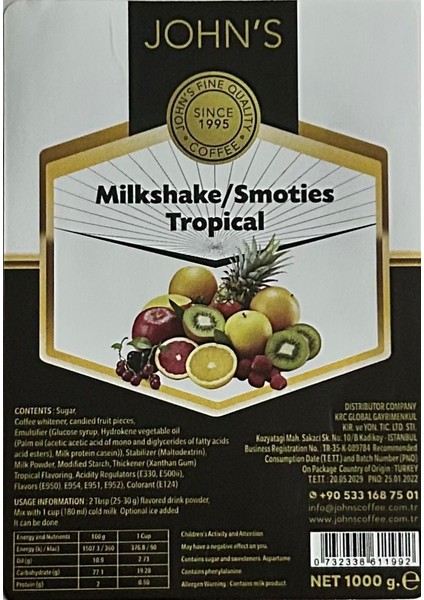 John's Tropikal Meyveli Milkshake Tozu 250 gr fiyatları