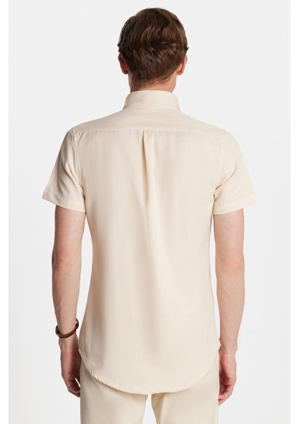 Erkek Slim Fit Dar Kesim Kısa Kollu Spor Yaka Oxford Doku Pamuklu bej Gömlek indirimleri