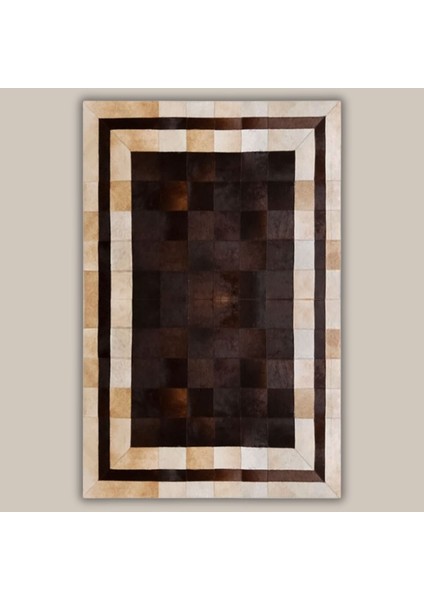 %100 Doğal Dana Derisi Kaymaz Taban Premium Patchwork Halı - Kahverengi Gold fiyatları