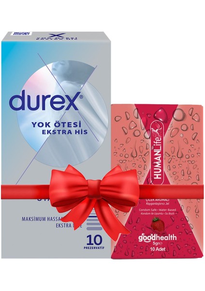 Asfstore Durex Yok Ötesi Ekstra Ince Ekstra His 10'lu Prezervatif + Humanlife 5 gr x 10 Çilek Aromalı Jel Lubricant