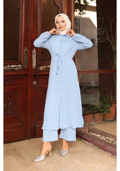 Yırtmaç Detaylı Uzun Takım Bebe Mavisi