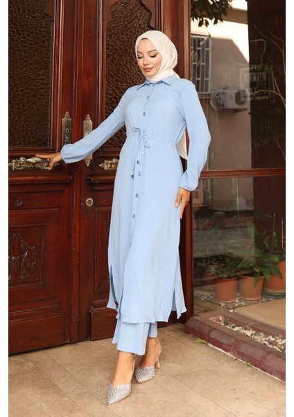 Yırtmaç Detaylı Uzun Takım Bebe Mavisi fırsatları