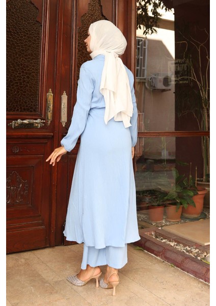 Yırtmaç Detaylı Uzun Takım Bebe Mavisi indirimleri