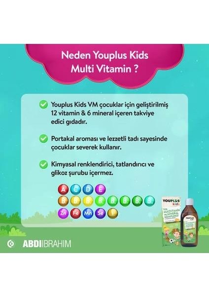 Asfstore Youplus Kids Vm Multivitamin ve Mineral Kompleksi 150 ml 2 Adet