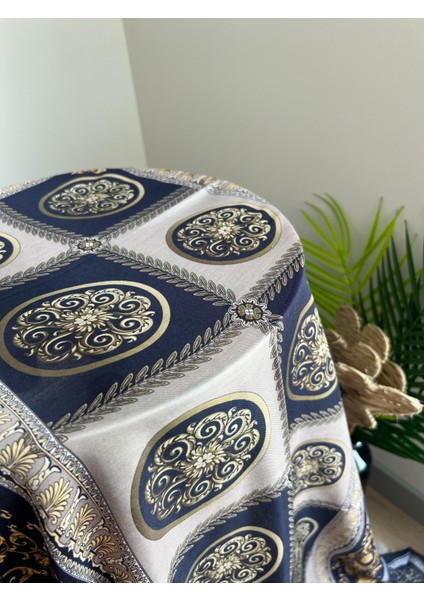 Vavscarfs Versa Desen Pamuk Ipek Şal Lacivert-Vizon