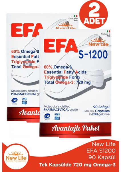 Asfstore New Life Efa S-1200 Mg 90 Kapsül 2 Adet