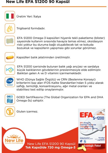 Asfstore New Life Efa S-1200 Mg 90 Kapsül 2 Adet modelleri