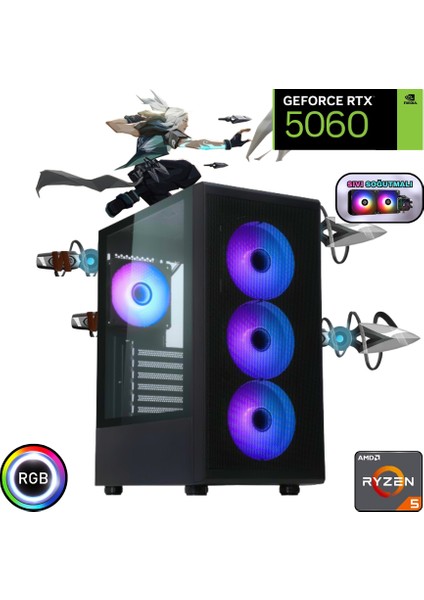 Ryzen 5 7500F 16GB Ddr5 1tb SSD Rtx 5060 240MM Sıvı Soğutma Masaüstü Bilgisayar