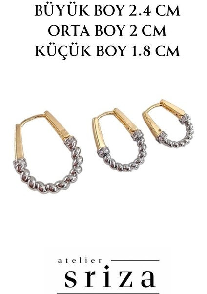 Çift Renkli Düz Çelik Küpe - Orta Boy 2 cm