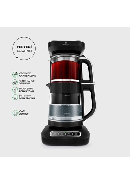 Premium 4 In 1 Konuşan Cam Çay ve Filtre Kahve Makinesi Chrome 2500W