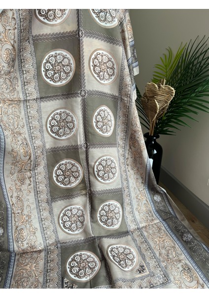 Vavscarfs Versa Desen Pamuk Ipek Şal Açık Mint Yeşili-Haki