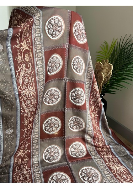 Vavscarfs Versa Desen Pamuk Ipek Şal Çikolata-Haki