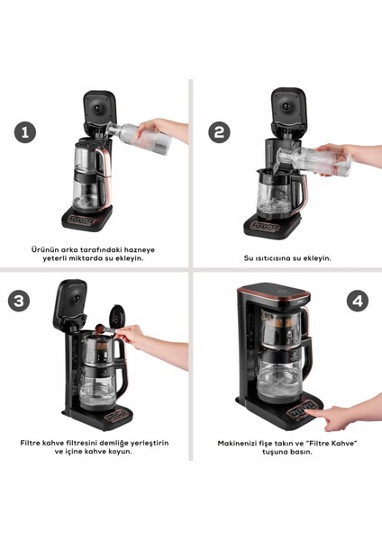 Premium 4 In 1 Konuşan Cam Çay ve Filtre Kahve Makinesi Chrome 2500W indirimleri