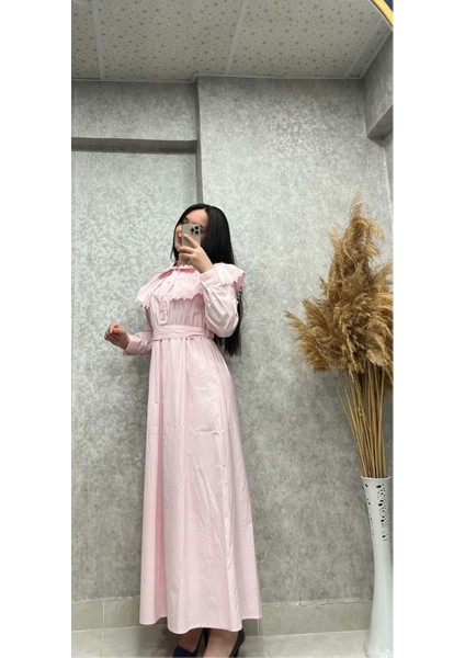 25Y130023 Elbise Bebe Yaka Dantel Işlemeli Yarım Düğme Kapama - Aynaz - 25Y130023 - Pembe - 36