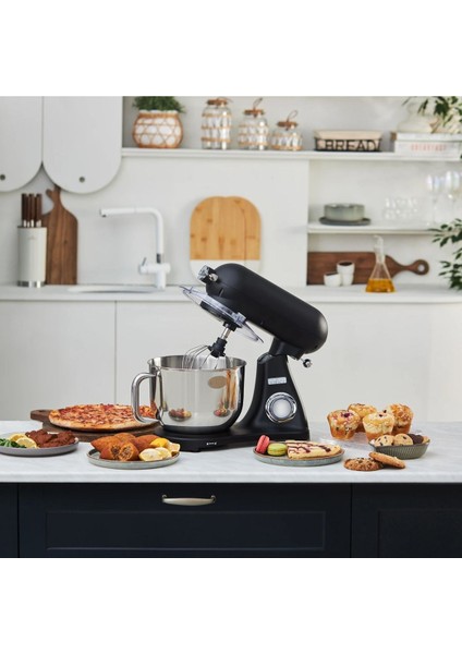 Paslanmaz Çelik Hazneli Döküm Stand Mikser Black Mutfak Şefi 1800W 6,2 Lt