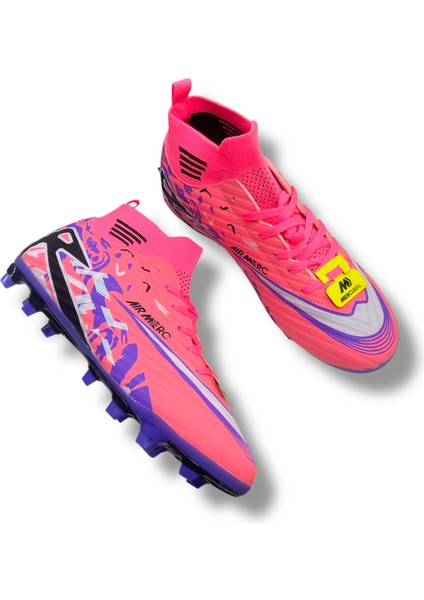 Çoraplı Unisex Krampon Halısaha & Çimsaha Ayakkabı Neon Pembe Desenli