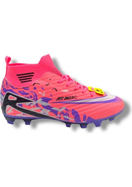 Çoraplı Unisex Krampon Halısaha & Çimsaha Ayakkabı Neon Pembe Desenli