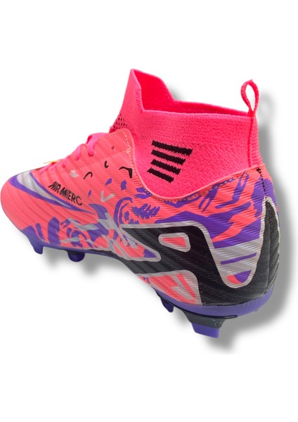 Çoraplı Unisex Krampon Halısaha & Çimsaha Ayakkabı Neon Pembe Desenli