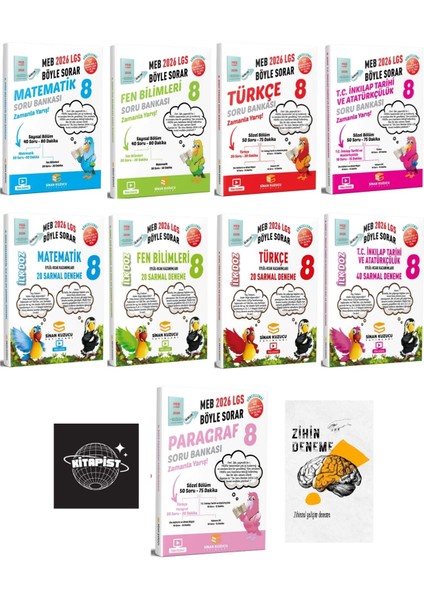 Sinan Kuzucu 2026 LGS Tüm Dersler Soru ve Deneme +Paragraf Soru Bankası Set+Zihin DENEME-K34