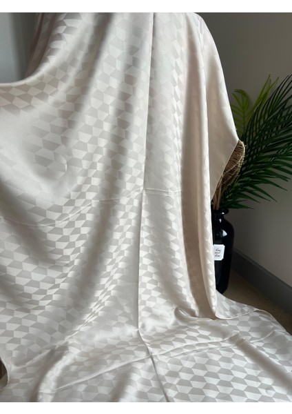 Vavscarfs Koza Desen Pamuk Jakar Şal Ekru