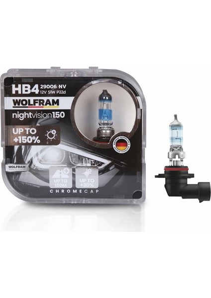 12V Hb4 9006 Ampul 51W +%150 Fazla Işık Germany (2 Ad)