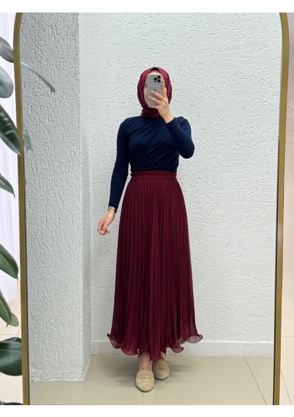 Mirora Misineli Şifon ETEK-BN8613 Bordo