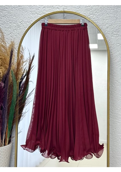 Mirora Misineli Şifon ETEK-BN8613 Bordo