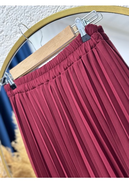 Mirora Misineli Şifon ETEK-BN8613 Bordo