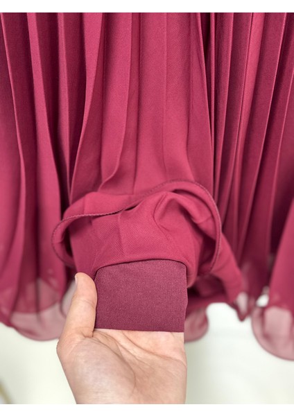 Mirora Misineli Şifon ETEK-BN8613 Bordo