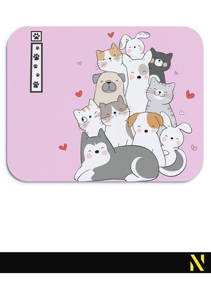 İ Harfli Sevimli Hayvanlar Desenli Ergonomik Mouse Pad - 23 cm x 19 cm - Kaymaz Taban Ev ve Ofis Kullanımı Fare Altlığı Mousepad