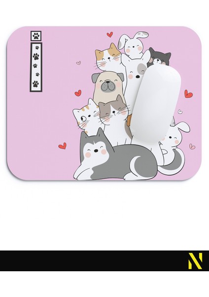 İ Harfli Sevimli Hayvanlar Desenli Ergonomik Mouse Pad - 23 cm x 19 cm - Kaymaz Taban Ev ve Ofis Kullanımı Fare Altlığı Mousepad