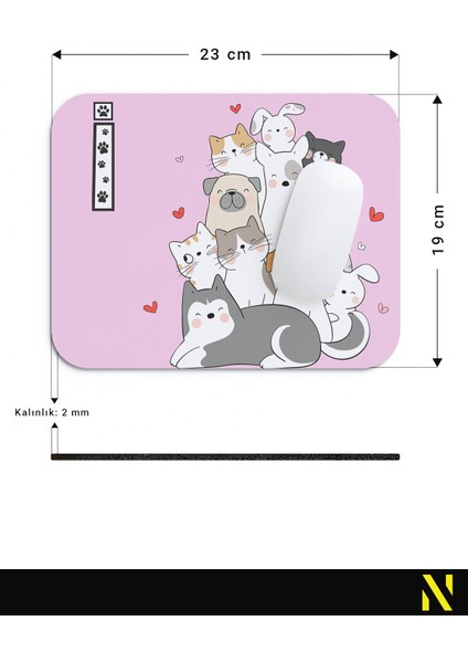 İ Harfli Sevimli Hayvanlar Desenli Ergonomik Mouse Pad - 23 cm x 19 cm - Kaymaz Taban Ev ve Ofis Kullanımı Fare Altlığı Mousepad