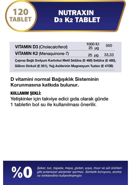 Asfstore Nutraxin Vitamin D3K2 1000 Iu 120 Tablet fiyatları