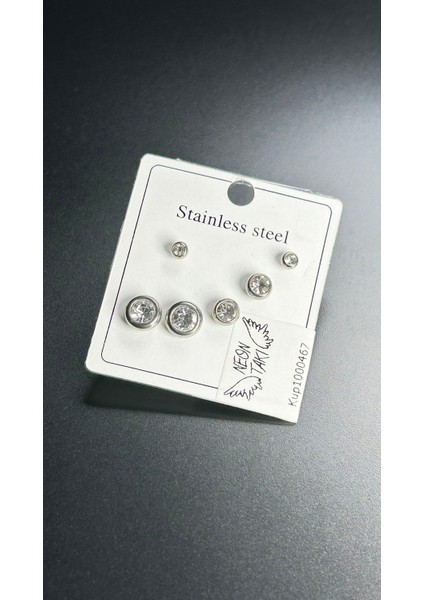 , Duyarlılık Etiketi ve Zirkon Taşlı, Çoklu, Paslanmaz Çelik Küpe 467, Gümüş Renk fiyatları