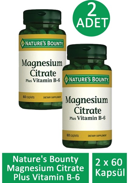 Nature's Bounty Magnesium Citrate Plus Vitamin B-6 60 Tablet 2 Adet