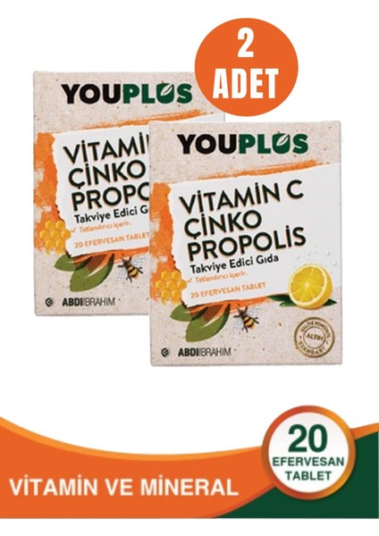 Asfstore Youplus Vitamin C Çinko Propolis 20 Efervesan Tablet 2 Adet