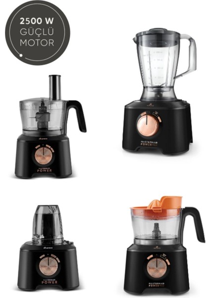 Premium Blender Hamur Yoğurma ve Smothe 11 In 1 Mutfak Robotu Black Copper 2500W