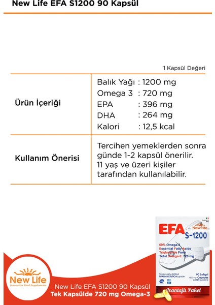 Asfstore New Life Efa S-1200 Mg 90 Kapsül fiyatları