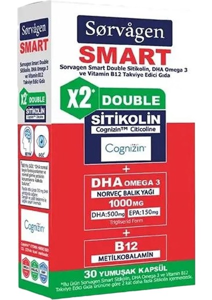 Sorvagen Smart Double Sitikolin Dha Omega 3 ve B12 30 Kapsül