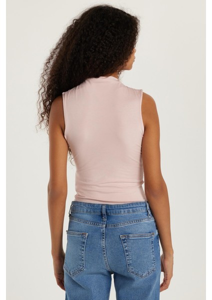Kadın Slim Fit Viskon Sıfır Kol Boğazlı Gül Kurusu Bluz indirimleri