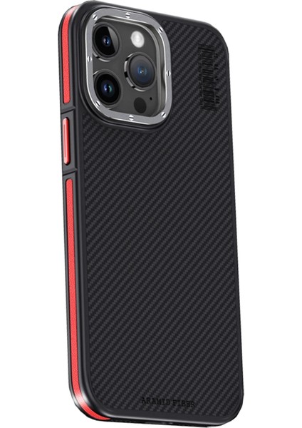 Iphone 15 Pro Max Kılıf Aramid 600D Kevlar Karbon Fiber Magsafe Kapak - Kırmızı Bstmy