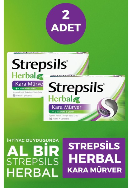 Strepsils Herbal Kara Mürver Aromalı 16 Pastil 2 Adet