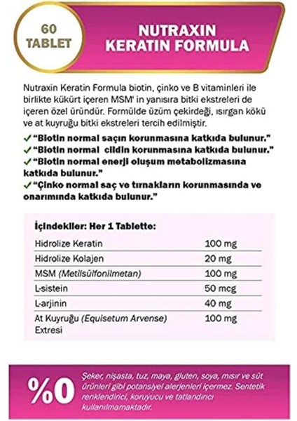 Asfstore Nutraxin Keratin Formula 60 Tablet 2 Adet modelleri