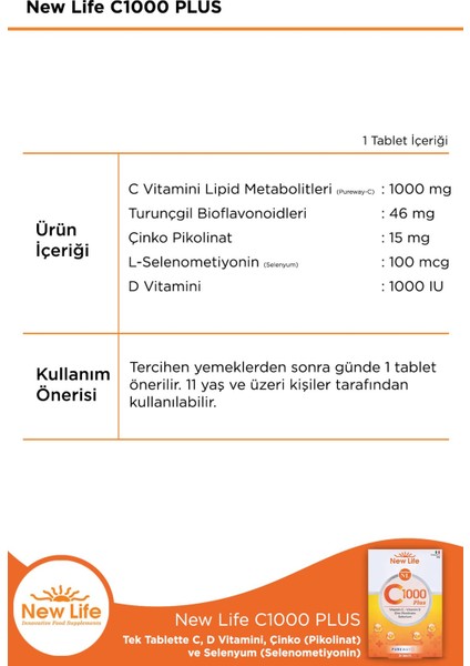 New Life C 1000 Plus 30 Tablet 2 Adet fiyatları