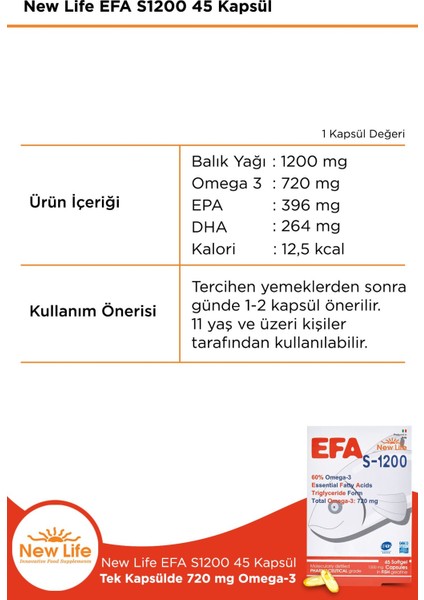 New Life Efa S-1200 Mg 45 Kapsül 2 Adet fiyatları